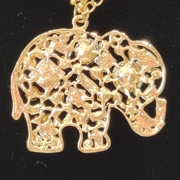 Crystal Embellished Elephant Gold Tone Double Chain 15" Drop Pendant Necklace - Picture 9 of 16